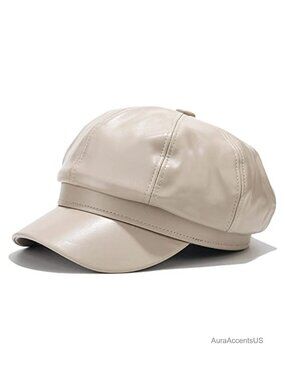 PU Leather Newsboy Cap Adjustable Newsie Hat Women Classic